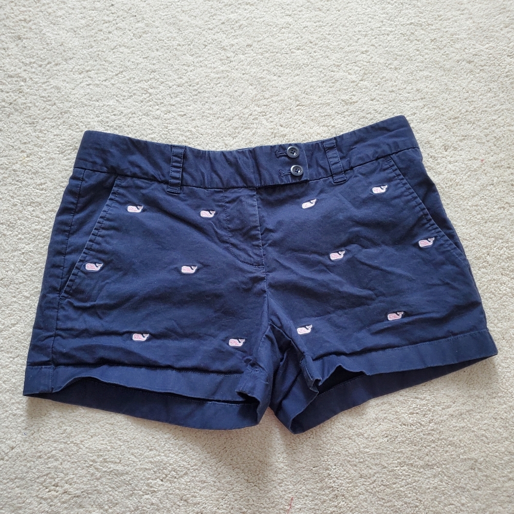 Vineyard Vines Navy Shorts with Pink Embroidered Whales sz2